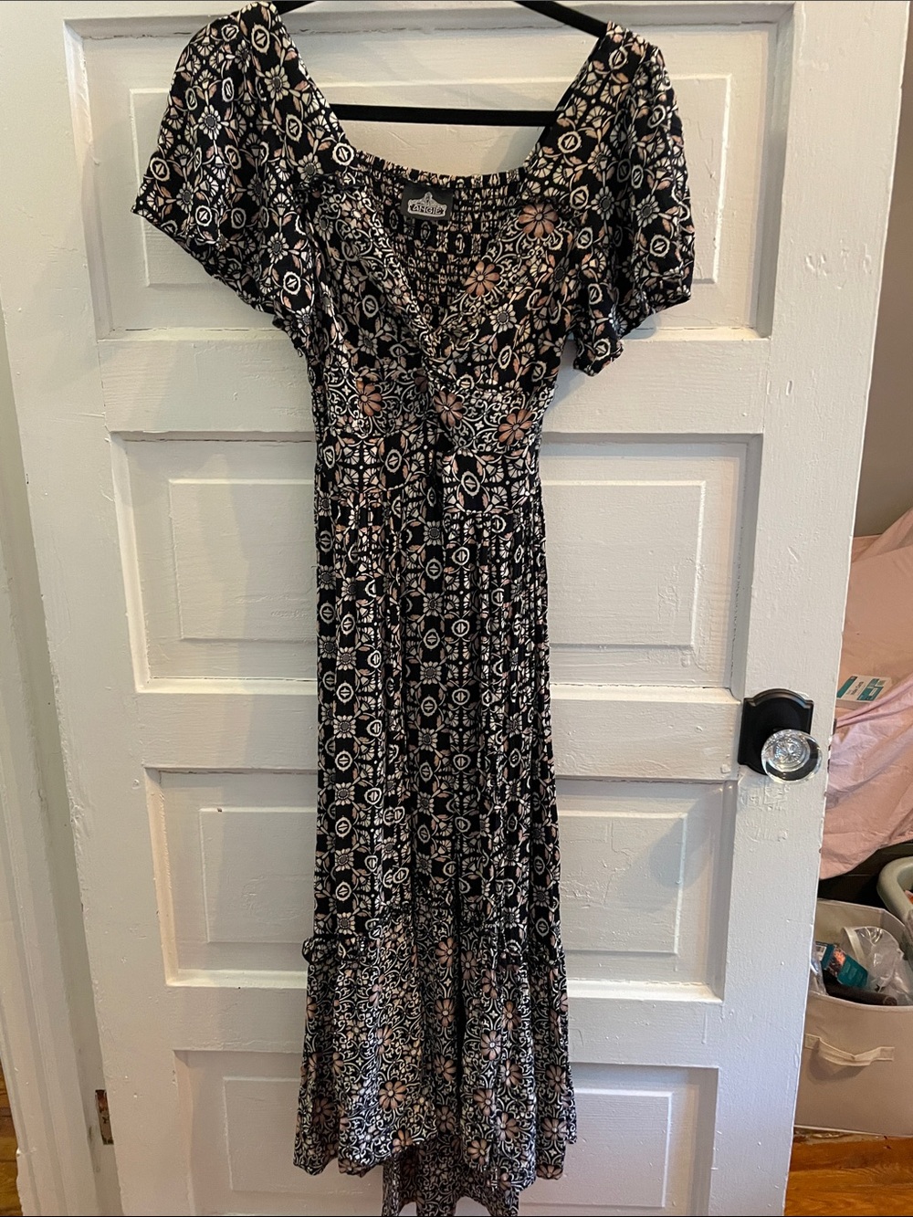 Angie Black Floral Print Maxi Dress